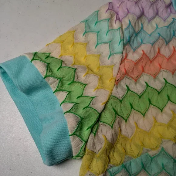 Vintage Sears Shirt Size 20 Open Front Zig Zag Pastel Semi Sheer Grannycore Top - Picture 9 of 16